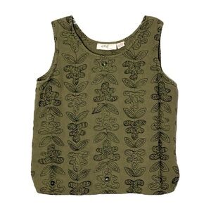 Anu by Natural Boho 100% Cotton Embroidered Tank Top Size XL Olive Green